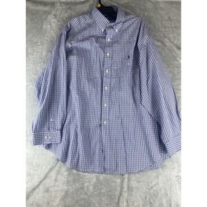 Ralph Lauren Polo Mens Size 18 34/35 Yarmouth Shirt Blue White Plaid Long Sleeve